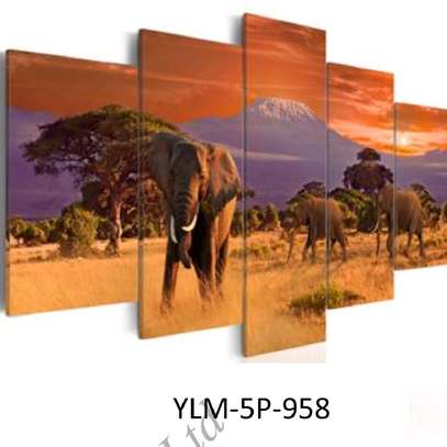 5 pcs elephants of kilimanjaro wall art image 1
