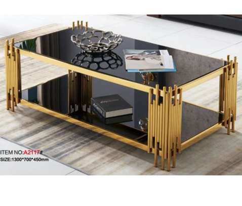 Black Metal With Top Golden Glass Table Coffee image 5