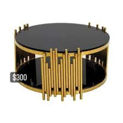 Round Black Gold Framed Coffee Table with Storage image 2