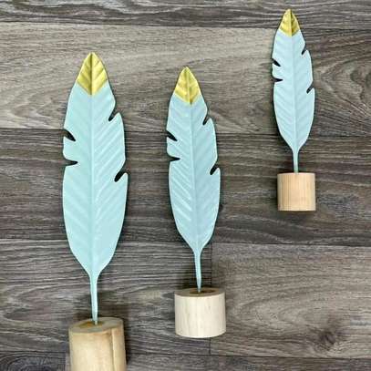 Set of 3 Iron feather  ornament image 1