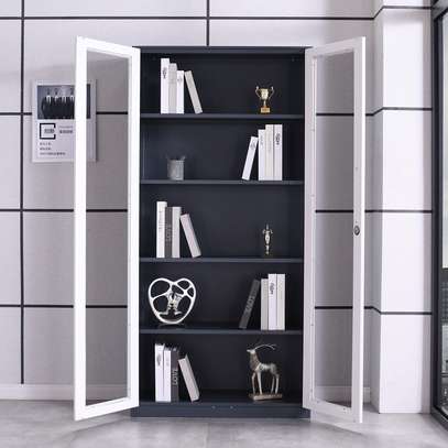 Modern Steel Office Bookcase with Glass Double Doors image 6
