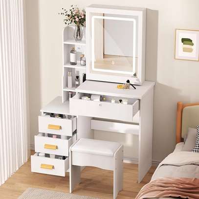 Cosmetic Bedroom Table with Mirror and Stool image 4