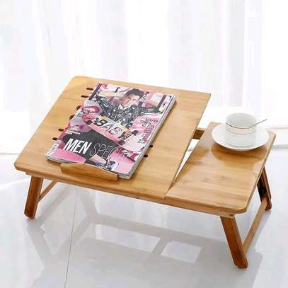 Foldable Bamboo laptopTable with double Fans image 1