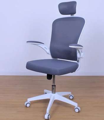 Office Chair: Grey Swivel Ergonomic Modern Seat image 4
