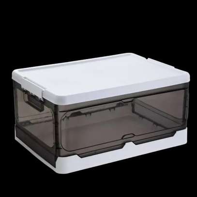 Foldable clear storage box  with lid home organizer image 5