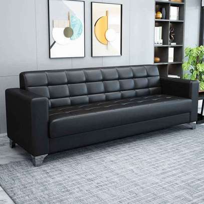Office sofa: 3-seater black reception waiting sofa image 2
