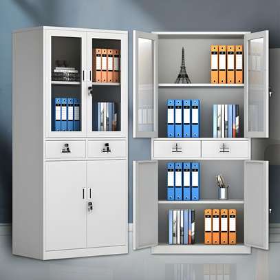 2-Door Half-Glass Steel Cabinet with 2-Drawers image 3