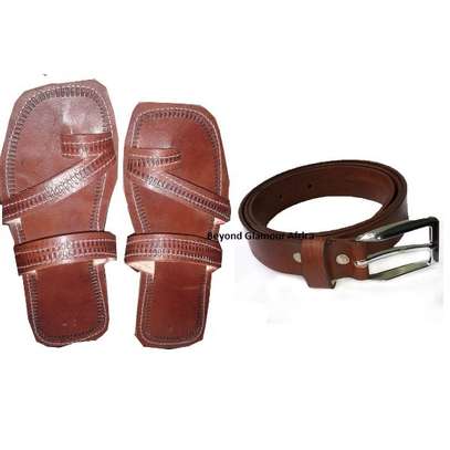 Mens Brown Leather sandals and belt combo image 1