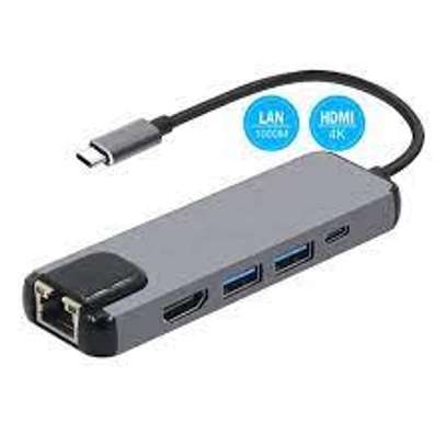 5 in 1 USB Type C Hub Hdmi USB C Hub to Gigabit Rj45 A image 1