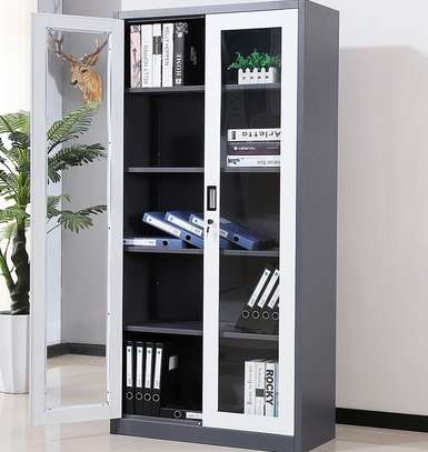Lockable Metal 2 Glass Door Office Cabinet image 1