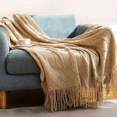 Soft Knitted Throw Blankets with Tassel image 1