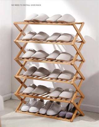 *6-Tier Brown Bamboo Shoe Rack stand  brown image 1
