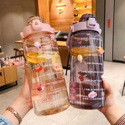 2l Motivational water bottle with timing  &Straw image 1