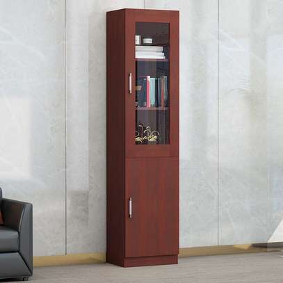 Burgundy Vertical Filing Cabinet with Shelves image 3