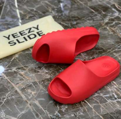 red yeezy slides