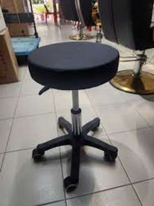 Black Leather-Metal Based Adjustable Round Backless Barstool image 3