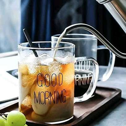 2pcs Borosilicate Good Morning Printed Glass Mug image 2