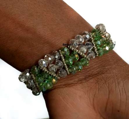 Womens Green Crystal Bracelet and silver earrings image 3