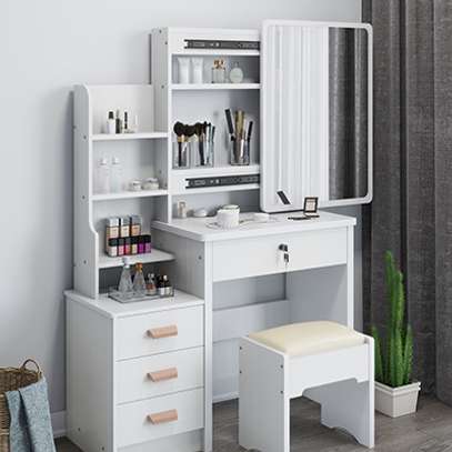 Dressers: White Wooden Make Up Vanity Set For Bedrooms image 3