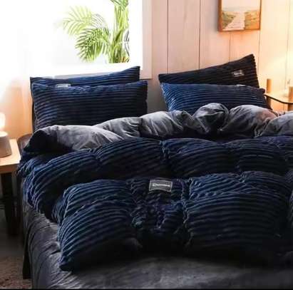 Velvet Duvet Bedding Set Queen Ribbed Texture Size 6*7 image 1
