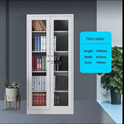 2 Door Full Glass Mettallic Office Cabinet image 3