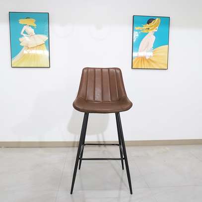 Bar Stool: Modern Brown Leather Kitchen Office Barstool image 1