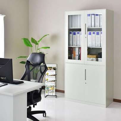 Industrial White Half Glass Steel Cabinet image 1