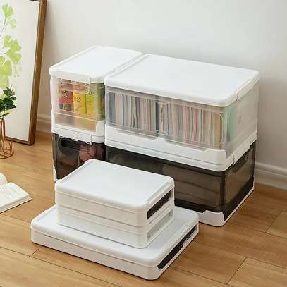 Foldable clear storage box  with lid home organizer image 1