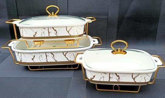 Set of 3 Ceramic Chaffing Dishes image 1