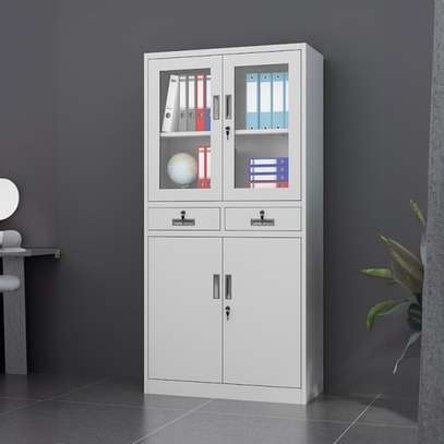 Modern Sleek Half-Glass Steel Filing Cabinet image 1