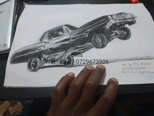 Size A4 Old-school car traditional art. image 2