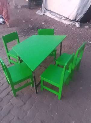Colorful Kids Table Set Hexagonal 6 Chairs Foldable image 15