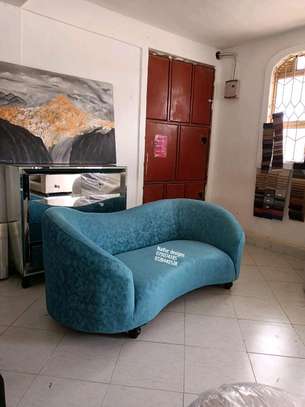 Modern blue two seater curved sofa set image 2
