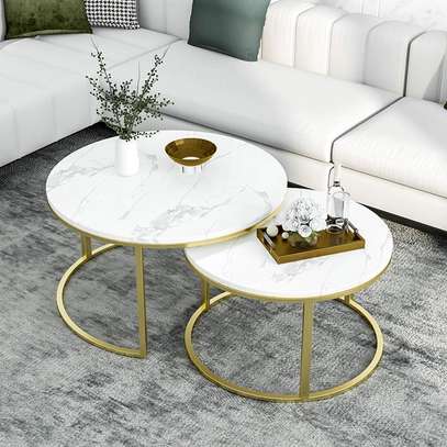 2 Piece White Marble Top Coffee Table image 7