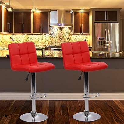 Red Velvet Leather Swivel Barstool with Backrest image 6