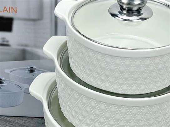3pcs set Ceramic Casserole serving dishes  with glass cover image 2