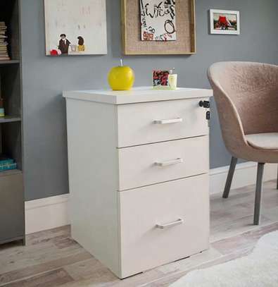 Solid Wood Mobile Desk Cabinet with 3 Drawers and Lock image 4