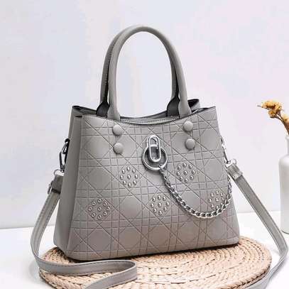 Gray leather classy handbags image 1