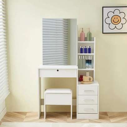 Dressers: White Wooden Vanity With Stool Set For Bedrooms image 5