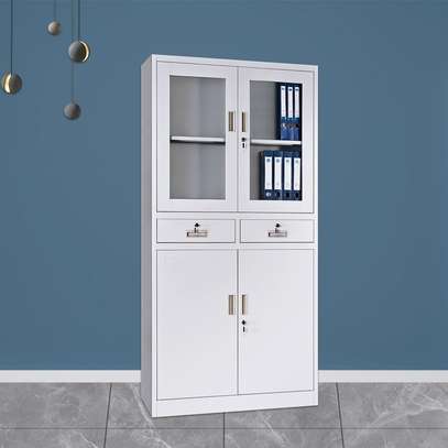2-Door Metal Filing Cabinet with Lock and Glass Panels image 1