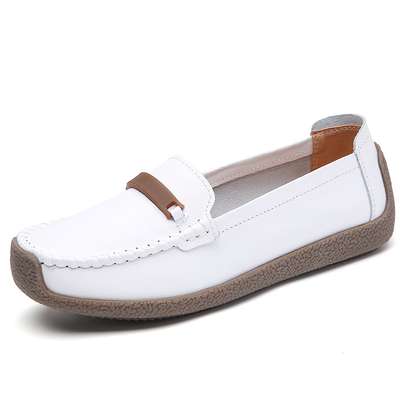 White Loafers flats shoes woman folding Leather women flats image 2