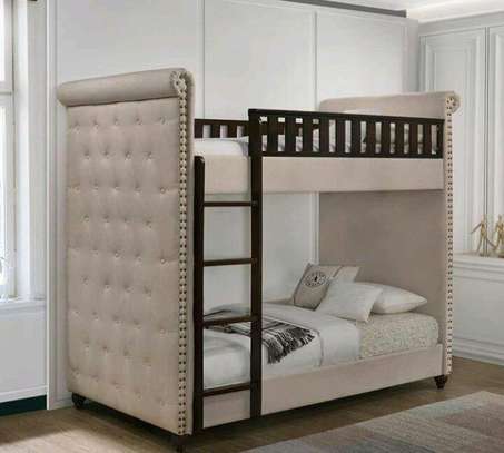 Modern 4½ bed brown upholstered double decker bed image 1