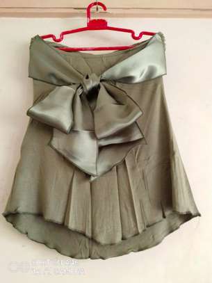 Dirty-green denim jacket + matching green ribbon tube top image 4