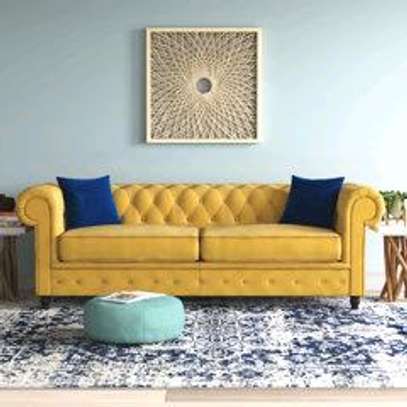 Yellow 3-seater chesterfield sofa image 1