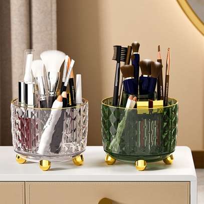Luxury 360° rotating makeup brushes holder with lid image 3