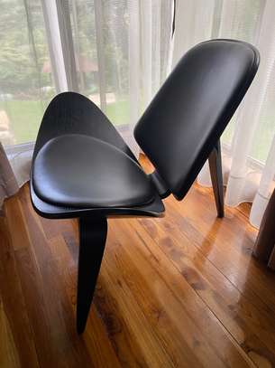 Three Legged Chair Lounge Chair Black Leather image 2