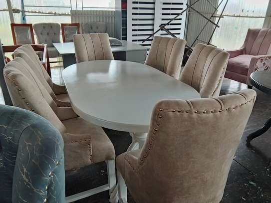 Elegant 6-Seat White Oval Dining Table Set image 5