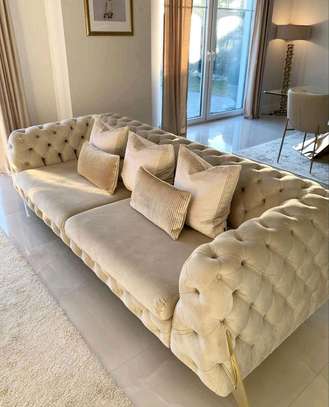 Latest beige three seater chesterfield sofa set image 1