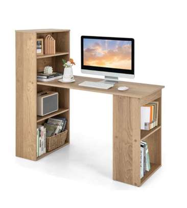 Modern Brown Computer Desk with Storage Bookshelves image 3