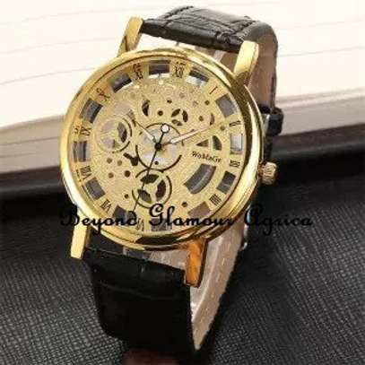 Gold Tone skeleton leather  watch with cardholder image 2